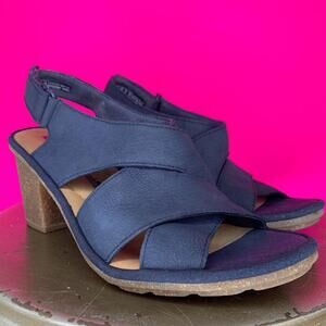 Clarks Sashlin Nolte Blue Leather Heeled Slingback Sandals US 7.5